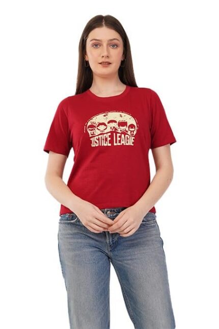 Loom Dales Women?s Printed T-Shirt Cotton Lycra180 GSM Indian Loose Fit Everyday Wear Dark Maroon Small