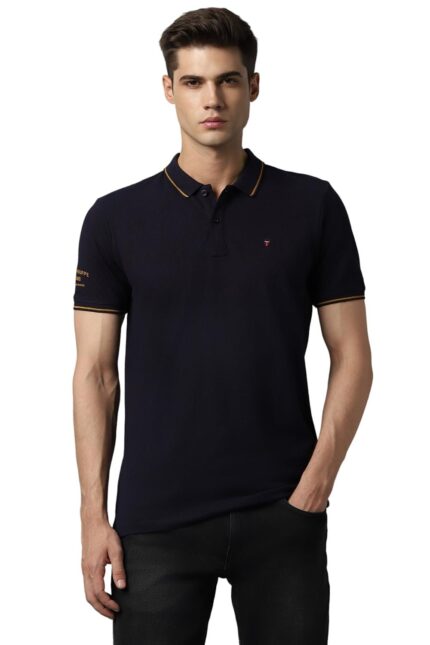 Louis Philippe Cotton Men's Solid Slim Fit T-Shirt (LRKPCSLFI53303_Navy, XL