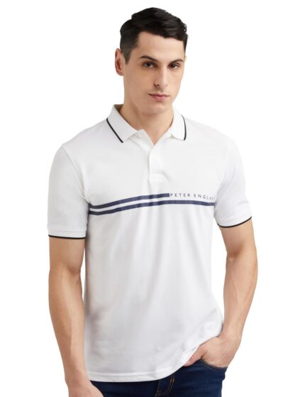 Peter England Men's Everyday Solid Regular Fit Polo | Cotton Rich | Premium Pique Weave White
